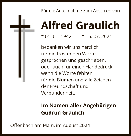 Traueranzeige von Alfred Graulich von OF