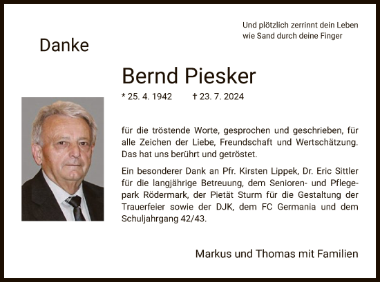 Traueranzeige von Bernd Piesker von OF