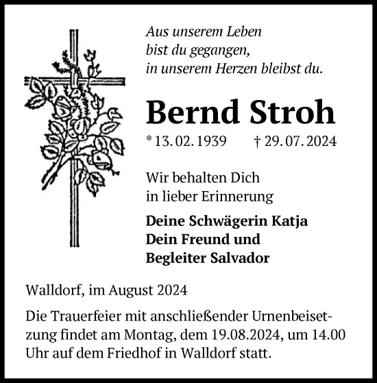 Traueranzeige von Bernd Stroh von OF