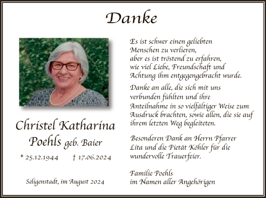 Traueranzeige von Christel Katharina Poehls von OF