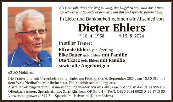 Traueranzeige von Dieter Ehlers von OF