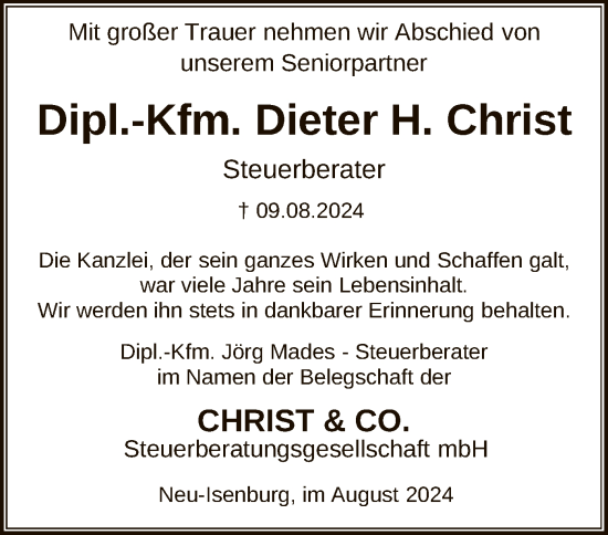 Traueranzeige von Dieter H. Christ von OF