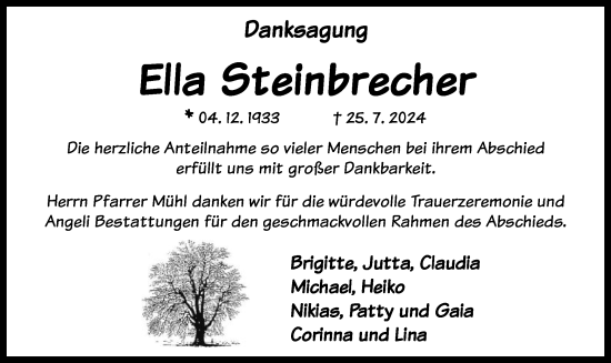 Traueranzeige von Ella Steinbrecher von OF