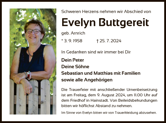 Traueranzeige von Evelyn Buttgereit von OF