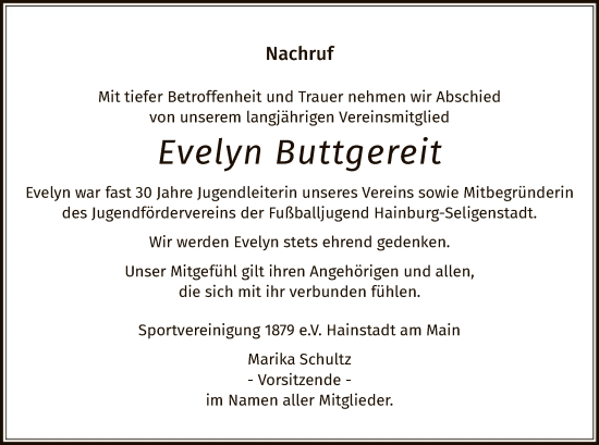 Traueranzeige von Evelyn Buttgereit von OF