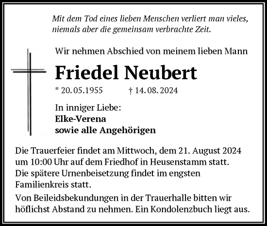 Traueranzeige von Friedel Neubert von OF