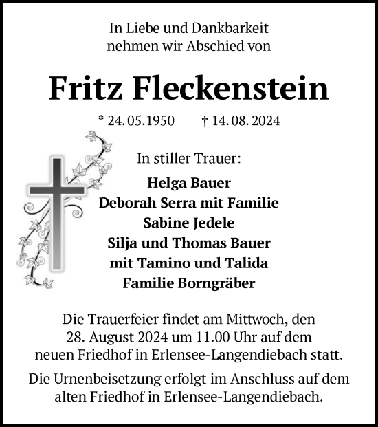 Traueranzeige von Fritz Fleckenstein von OF