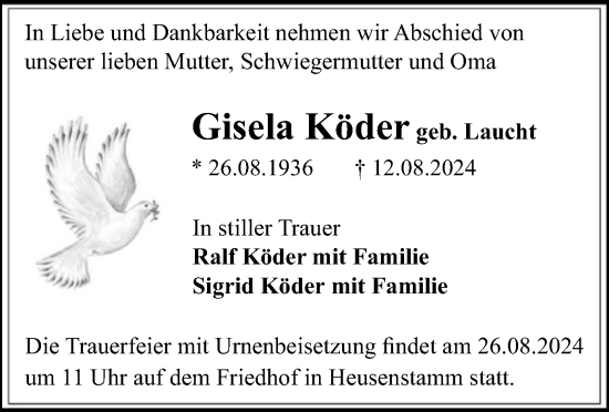 Traueranzeige von Gisela Köder von OF