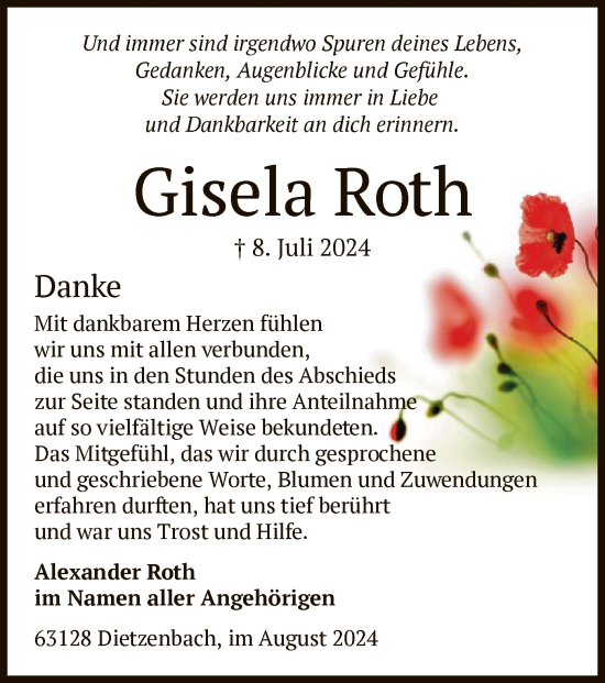 Traueranzeige von Gisela Roth von OF