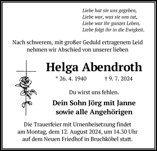 Traueranzeige von Helga Abendroth von OF