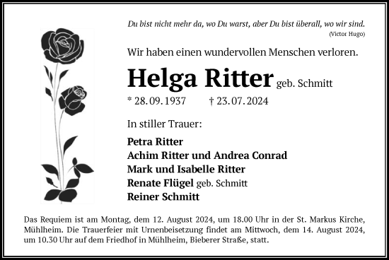 Traueranzeige von Helga Ritter von OF