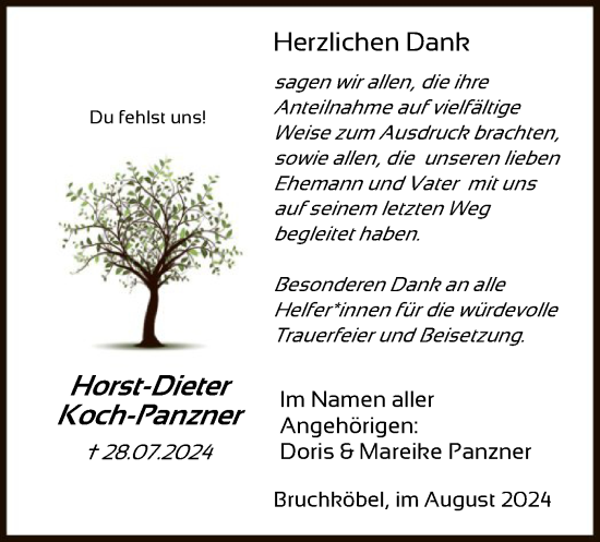 Traueranzeige von Horst-Dieter Koch-Panzner von OF