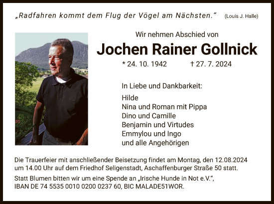 Traueranzeige von Jochen Rainer Gollnick von OFOF