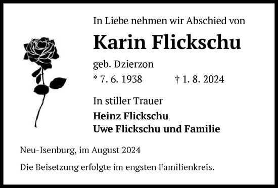 Traueranzeige von Karin Flickschu von OF