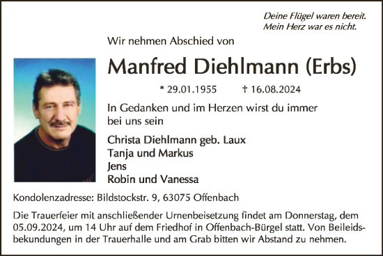 Traueranzeige von Manfred Diehlmann von OF