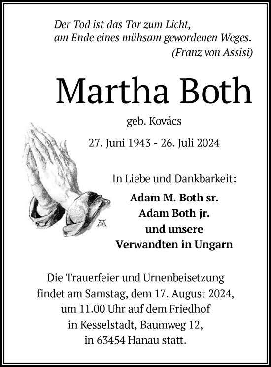 Traueranzeige von Martha Both von OF