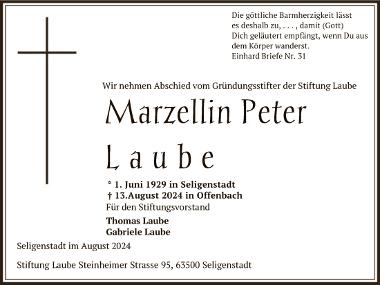 Traueranzeige von Marzellin Peter Laube von OFOF