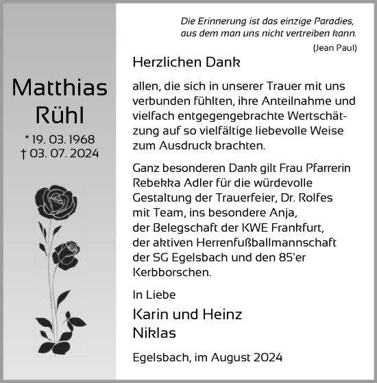 Traueranzeige von Matthias Rühl von OF