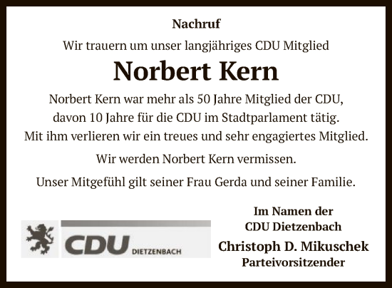 Traueranzeige von Norbert Kern von OF