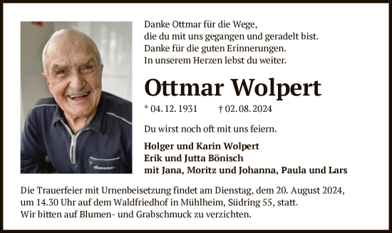 Traueranzeige von Ottmar Wolpert von OF