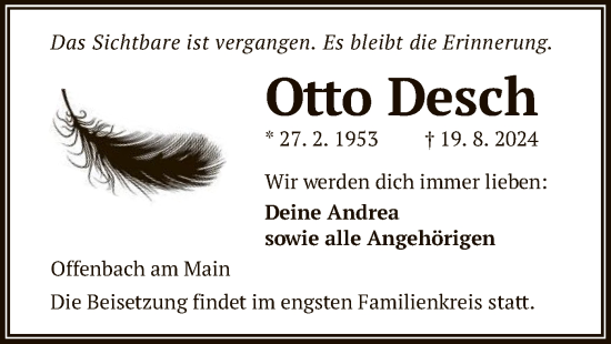 Traueranzeige von Otto Desch von OF