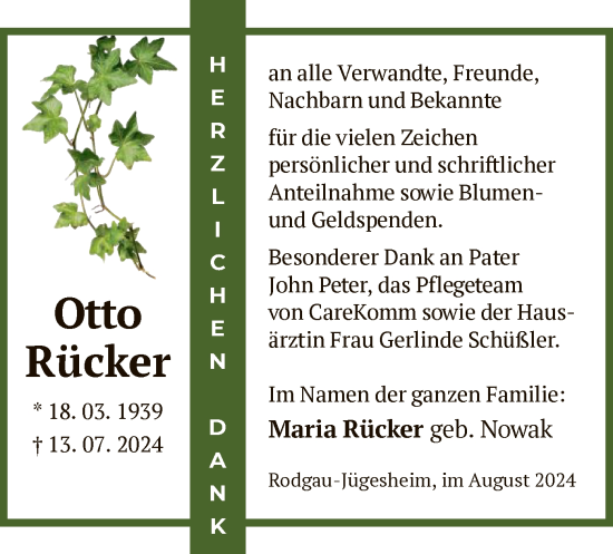 Traueranzeige von Otto Rücker von OF