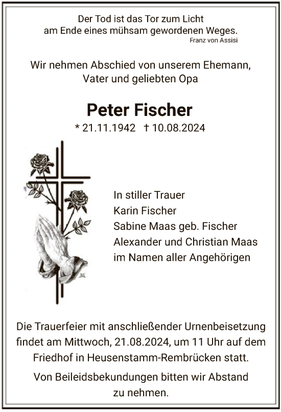 Traueranzeige von Peter Fischer von OF