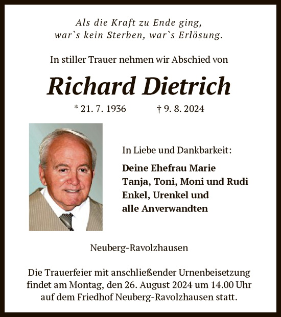 Traueranzeige von Richard Dietrich von OF