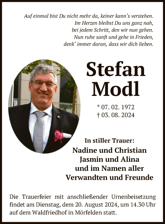 Traueranzeige von Stefan Modl von OF