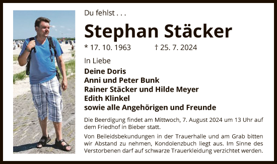 Traueranzeige von Stephan Stäcker von OF