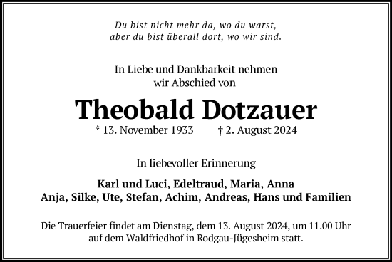 Traueranzeige von Theobald Dotzauer von OF