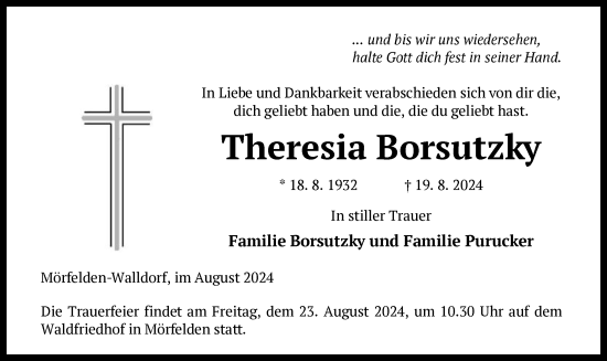 Traueranzeige von Theresia Borsutzky von OF