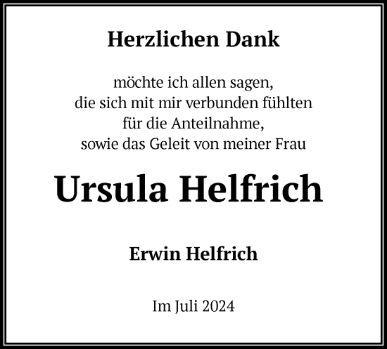 Traueranzeige von Ursula Helfrich von OF