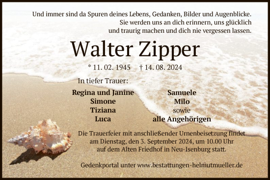 Traueranzeige von Walter Zipper von OF