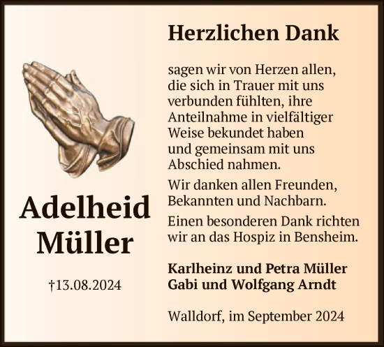 Traueranzeige von Adelheid Müller von OF