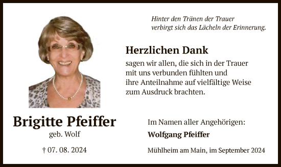 Traueranzeige von Brigitte Pfeiffer von OF