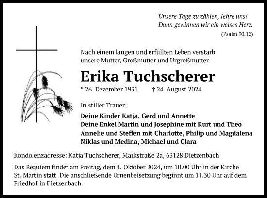 Traueranzeige von Erika Tuchscherer von OF