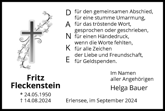 Traueranzeige von Fritz Fleckenstein von OF