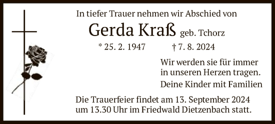 Traueranzeige von Gerda Kraß von OF