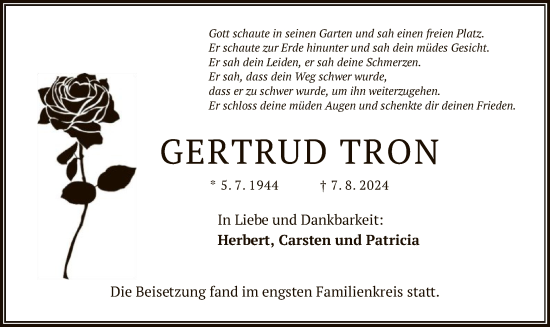 Traueranzeige von Gertrud Tron von OF