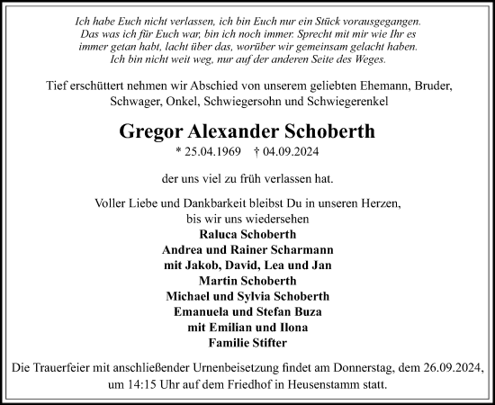 Traueranzeige von Gregor Alexander Schoberth von OF