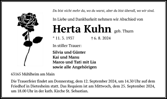 Traueranzeige von Herta Kuhn von OF