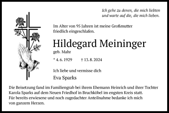 Traueranzeige von Hildegard Meininger von OF