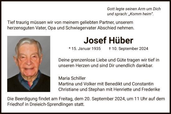 Traueranzeige von Josef Hüber von OF