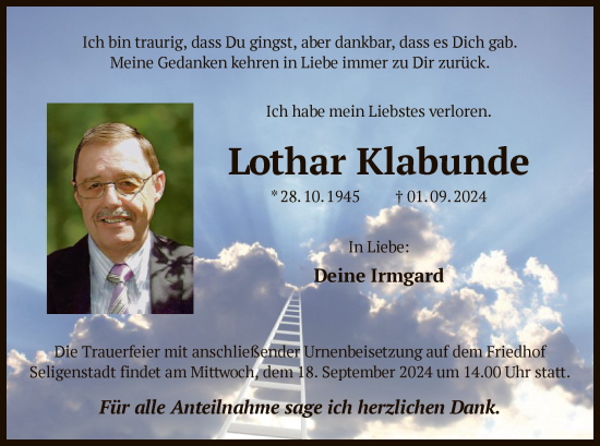 Traueranzeige von Lothar Klabunde von OF