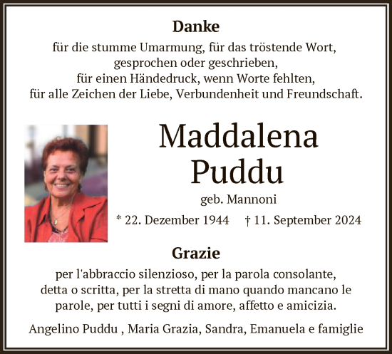 Traueranzeige von Maddalena Puddu von OF