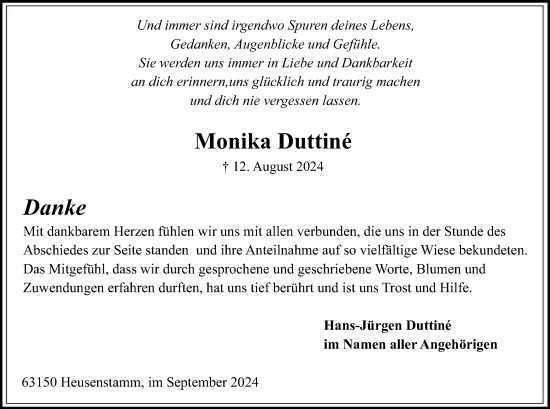 Traueranzeige von Monika Duttiné von OF