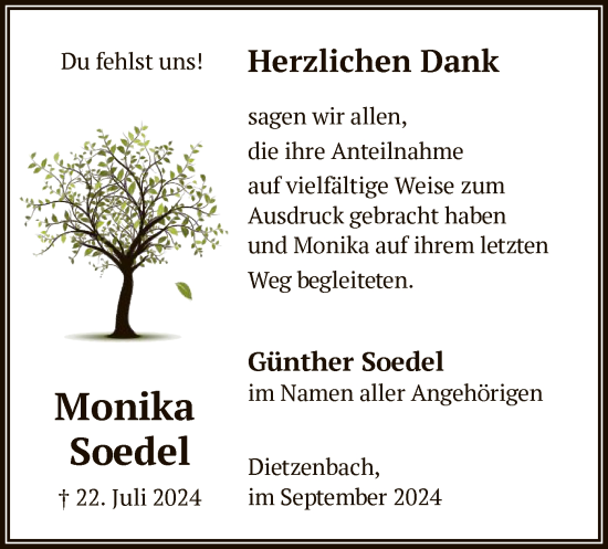 Traueranzeige von Monika Soedel von OF