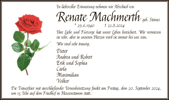 Traueranzeige von Renate Machmerth von OF