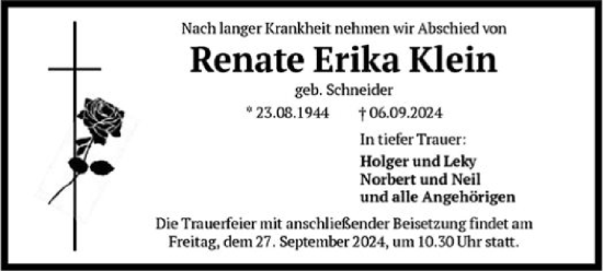 Traueranzeige von Renate Erika Klein von OF